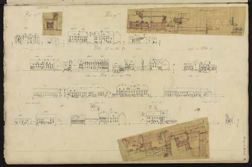 Bitche. Cahier : fortifications nouvelles. Relief de Bitche. Folio 5, recto.
Plans sur calque et développements d'Ilots.