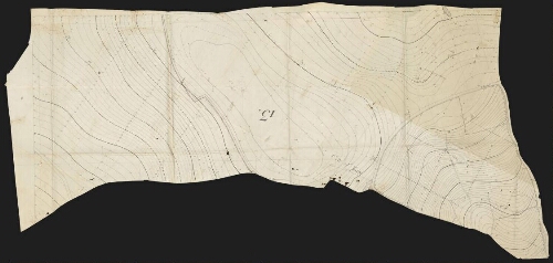 Marsal. Epure 13, recto.
Plan, secteur, campagne. Côte St Jean ; chemin, relief.