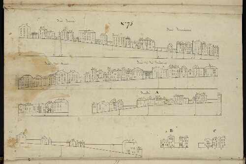 Metz. Cahier F : ville. Folio 1, recto.
Suite et fin du développement de l'îlot n°75.