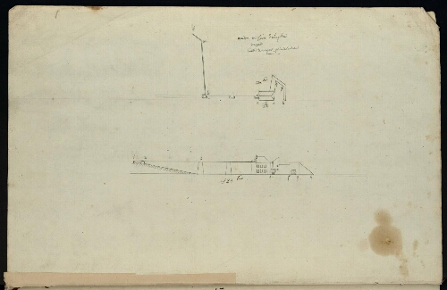 Metz. Cahier G : ville. Folio 8, verso.
Plans et développements de la Maison au coin de la Place Mazelle contre le rempart, près de l'écluse ; îlot 120bis.
