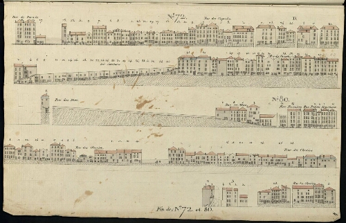 Metz. Cahier D : ville. Folio 4, recto.
Développement des îlots n°72 et n°80.