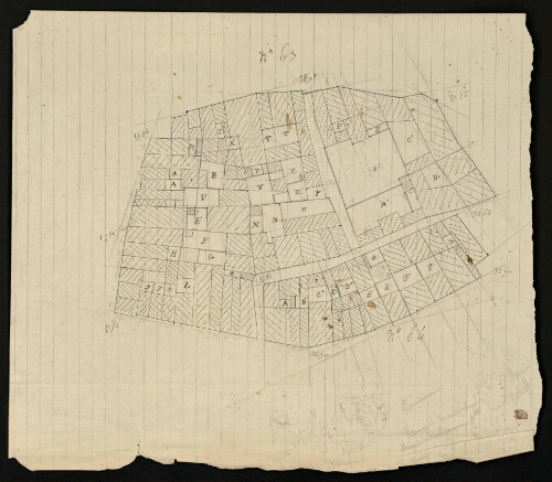 Metz. Cahier E : ville. Folio 9 bis, recto.
Plan de l'îlot n°63.