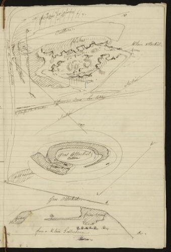 Bitche. Folio 6, recto.
Plan du Klein Otterbiel et plan du Gros Otterbiel 
profil du Gros Otterbiel, face à Klein Lotterbrun.