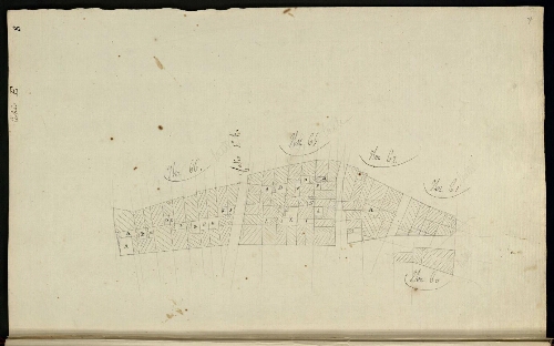 Metz. Cahier E : ville. Folio 8, recto.
Plans des îlots n°66, 65, 62, 61.