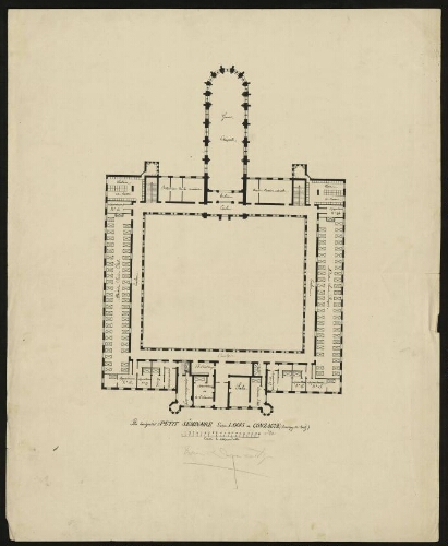 Metz. Plan horizontal du petit séminaire Saint Louis de Gonzague (Montigny-les-Metz), recto.
Deuxième partie, premier étage.