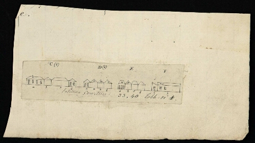 Metz. Nouveau cahier 4. Folio 11, verso.
Plan et élévations des latrines de la courtine 33, 40.