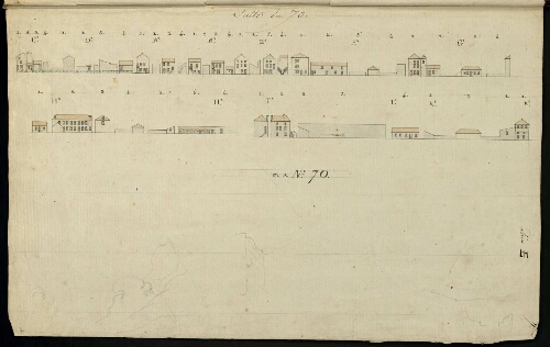 Metz. Cahier E : ville. Folio 7, recto.
Développement de l'îlot n°70.