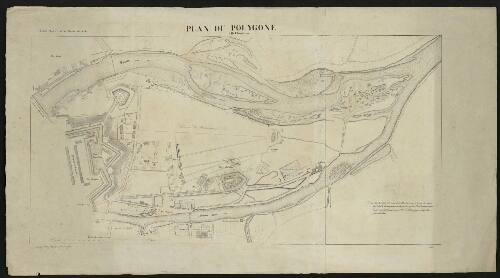 Metz. Plan du polygone (Île Chambière), recto.
École royale d'artillerie de Metz. 1828.