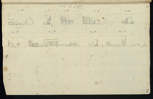 Metz. Cahier N : ville, fortifications. Folio 20, recto.
Suite du développement de l'îlot n°27.