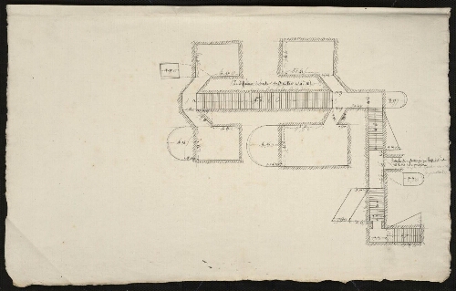 Bitche. Folio 4, recto.
Plan avec élévations du passage de ces souterrains au corps de garde vis à vis de la pourdrière.