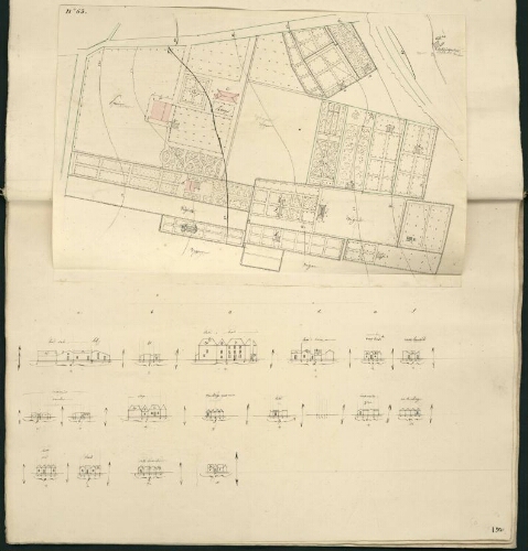 Verdun. Cahier I : Campagne. [Folio] 8 [recto, le rabat déplié] Plan et développement de l'îlot n°63