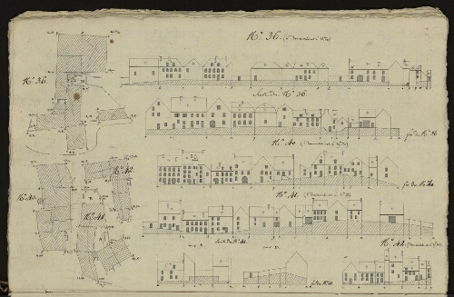 Bitche. Cahier : maisons et édifices. Folio 12, verso.
Relevés des îlots 36, 40, 41, 42.