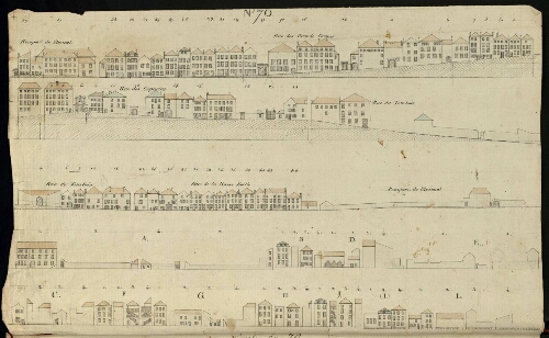 Metz. Cahier E : ville. Folio 5, verso.
Développement de l'îlot n°70.