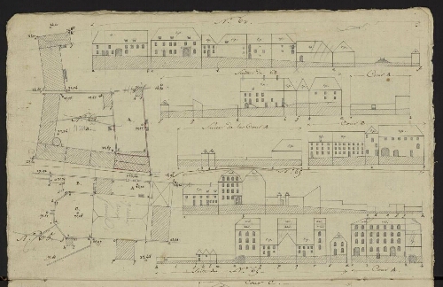 Bitche. Cahier : maisons et édifices. Folio 16, verso.
Relevés des îlots 62, 65.