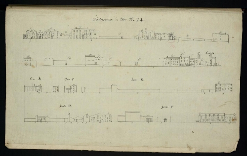 Metz. Cahier B : ville. Folio 12, verso.
Développement de l'îlot n°74.