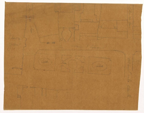 Metz. Plan de l'esplanade du Palais de Justice, recto.
Rues de l'Esplanade, des Clercs, l'avenue de la Citadelle, la rue Ste pierre.