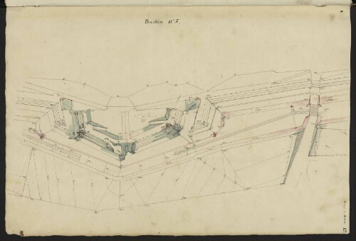 Bitche. Cahier : fortifications nouvelles. Relief de Bitche. Folio 17, recto.
Plan Bastion n°5.