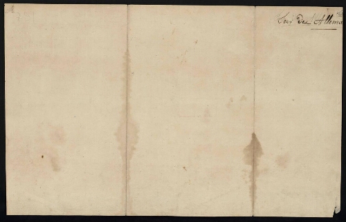 Metz. Cahier J : ville, fortifications. Folio 6, verso.
Feuillet vierge avec inscriptions.