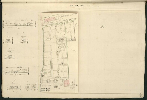Verdun. Cahier I : Campagne. [Folio] 3 [recto, 1er rabat déplié] Plan et développement de l'îlot n°43
