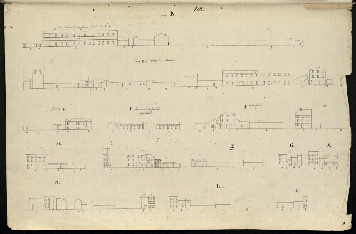 Metz. Cahier I : ville. Folio 2, recto.
Suite du développement de l'ïlot n°100 ; fonderie de canons et ses bâtiments.