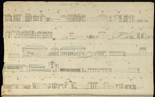 Metz. Cahier E : ville. Folio 6, verso.
Développement de l'îlot n°70.