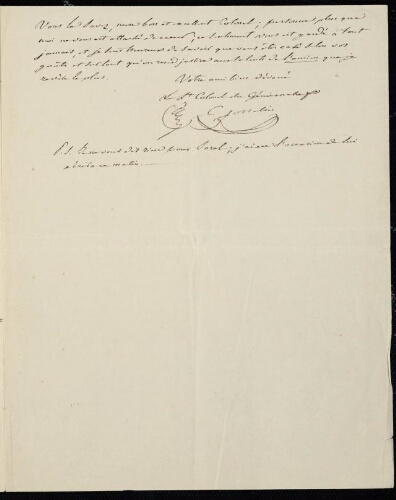 Verdun. [Feuille 2 recto, p. 3] - [Suite et fin de la Lettre à Augoyat, signé] Lt Colonel du Génie C. Josselin