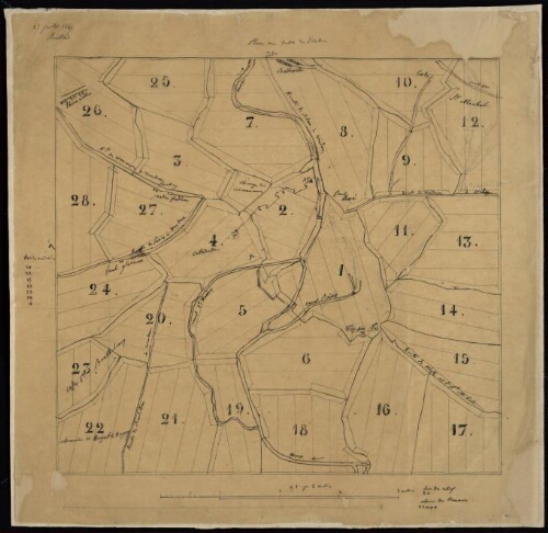 Verdun. [Plan sur calque contrecollé sur papier, joint aux épures] [recto] Plan des tables de Verdun - 25 juillet 1849 ; Boitard