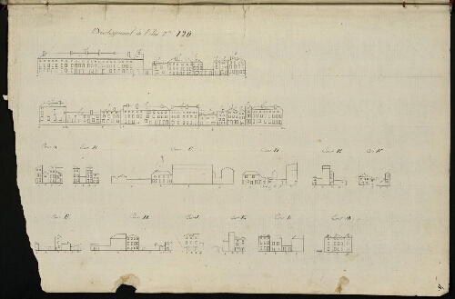 Metz. Cahier C : ville. Folio 4, recto.
Développement de l'îlot n°120.
