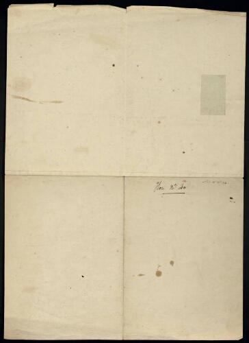 Metz. Cahier J : ville, fortifications. Folio 8, recto.
Feuillet vierge avec inscriptions.