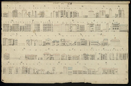 Metz. Cahier E : ville. Folio 3, recto.
Développement de l'îlot n°69.
