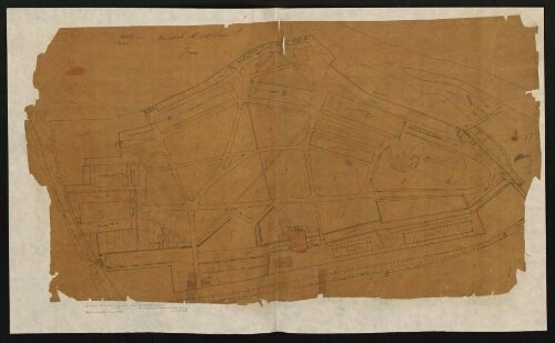Metz. Plan sur calque de l'arsenal d'artillerie, recto.
Table (épure) 1. 1921.