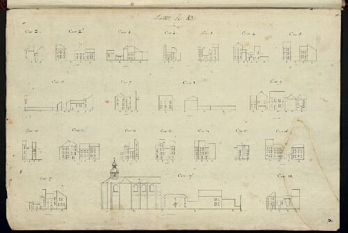 Metz. Cahier N : ville, fortifications. Folio 8, recto.
Suite du développement de l'îlot n°83.