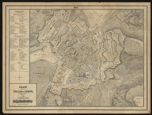 Metz. Plan de ville, recto.
Échelle de 1/7000. 1841.