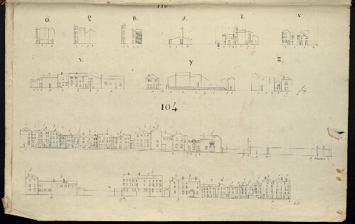 Metz. Cahier I : ville. Folio 14, recto.
Suite et fin du développement de l'îlot n°110. Développement de l'îlot n°104.