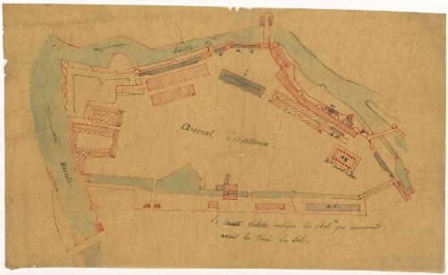 Metz. Plan de l'arsenal d'artillerie sur les rives de la Seille et de la Moselle, recto.