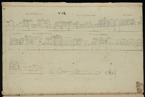 Metz. Cahier F : ville. Folio 5, recto.
Développement de l'îlot n°54.