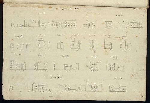 Metz. Cahier N : ville, fortifications. Folio 7, recto.
Suite du développement de l'îlot n°83.