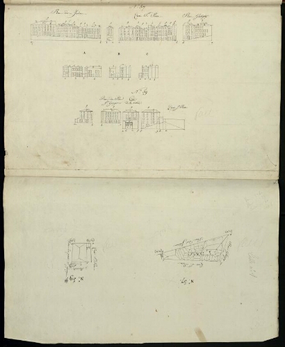 Metz. Cahier L : ville. Folio 7, recto.
Plan et développement des îlots n°57 et n°59.