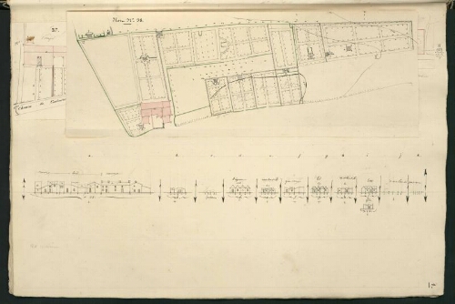 Verdun. Cahier I : Campagne. [Folio] 1 [recto, rabat déplié] Plan et développement de l'îlot n°38
