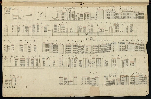 Metz. Cahier E : ville. Folio 2, recto.
Développement des îlots n° 66, n°65, n°62.