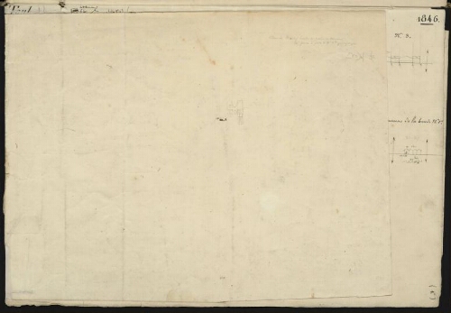 Toul. Cahier F : Campagne. [Folio]1 [recto, rabat fermé]. Feuillet blanc avec inscription et dessin