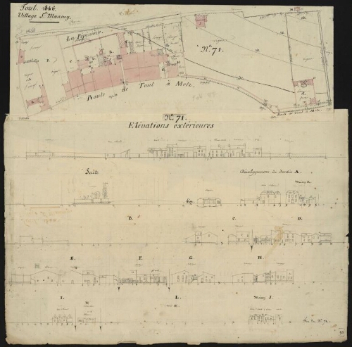 Toul. Cahier F : Campagne. [Folio]3[recto]. Village St-Mansuy. Plan n°71. La Pépinière. n°71.
